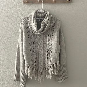 Grey Cowl Neck Fringe Sweater